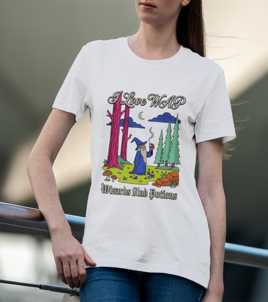 I Love WAP Wizards And Potions Vintage Wizard Forest Scene T-Shirt