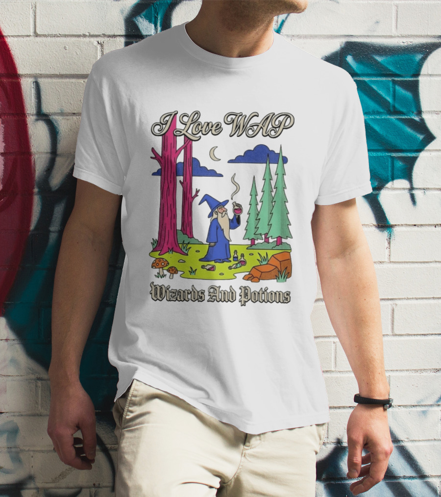 I Love WAP Wizards And Potions Vintage Wizard Forest Scene T-Shirt