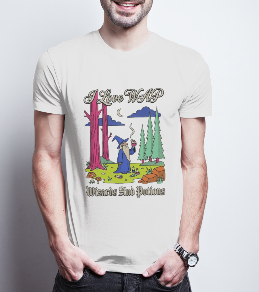 I Love WAP Wizards And Potions Vintage Wizard Forest Scene T-Shirt