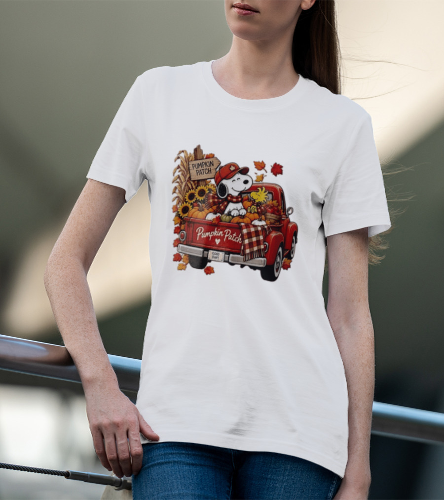 Peanuts Snoopy Woodstock Red Truck Pumpkin Patch Harvest Good Days T-Shirt
