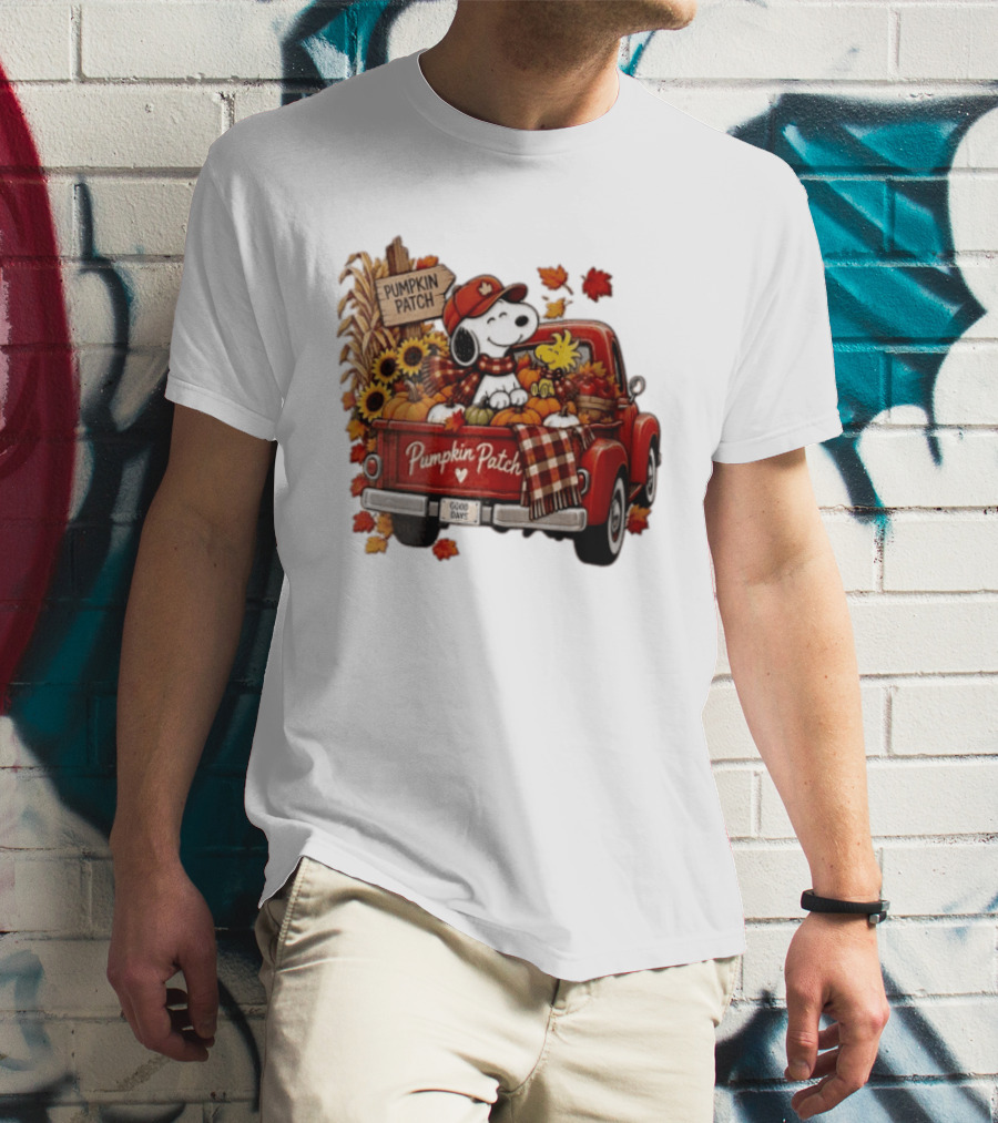 Peanuts Snoopy Woodstock Red Truck Pumpkin Patch Harvest Good Days T-Shirt