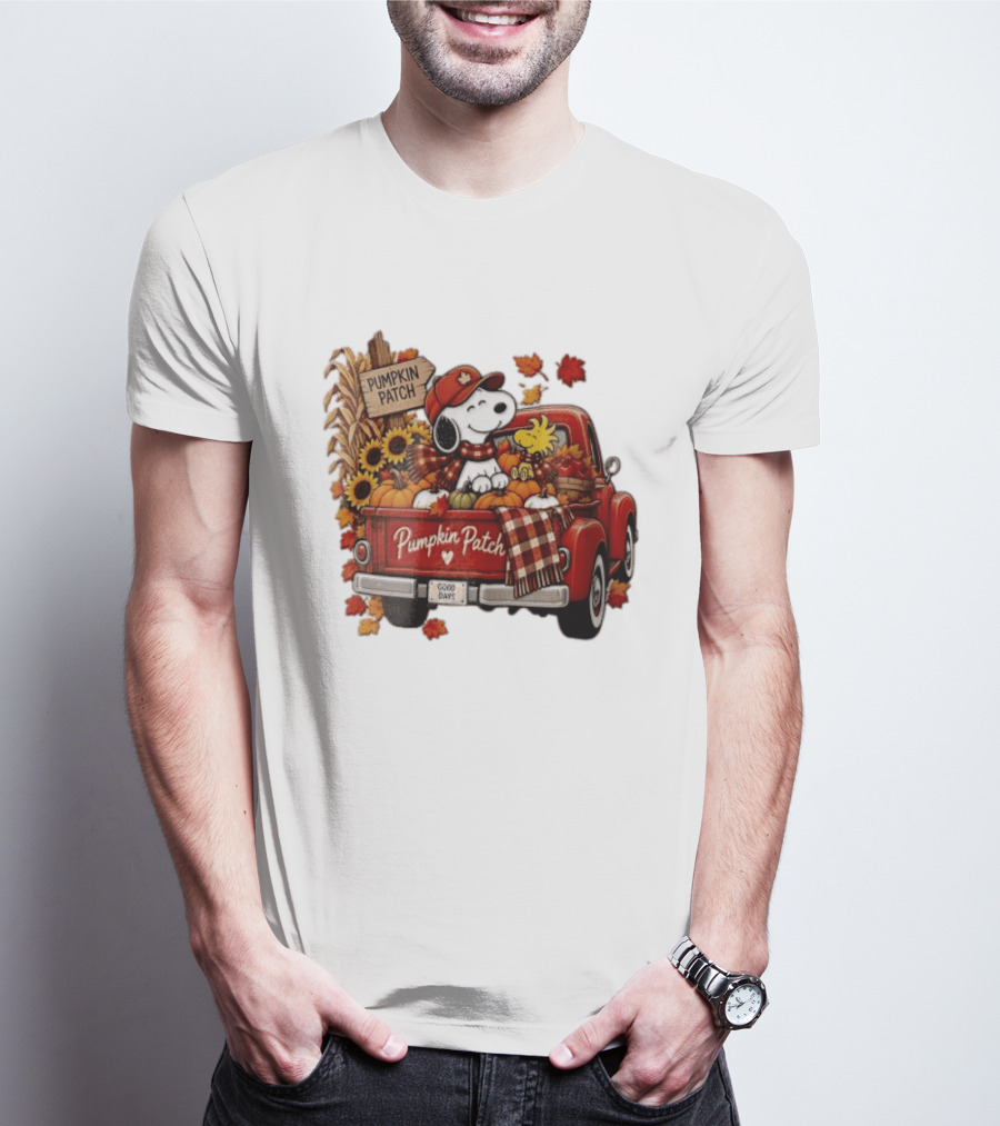 Peanuts Snoopy Woodstock Red Truck Pumpkin Patch Harvest Good Days T-Shirt