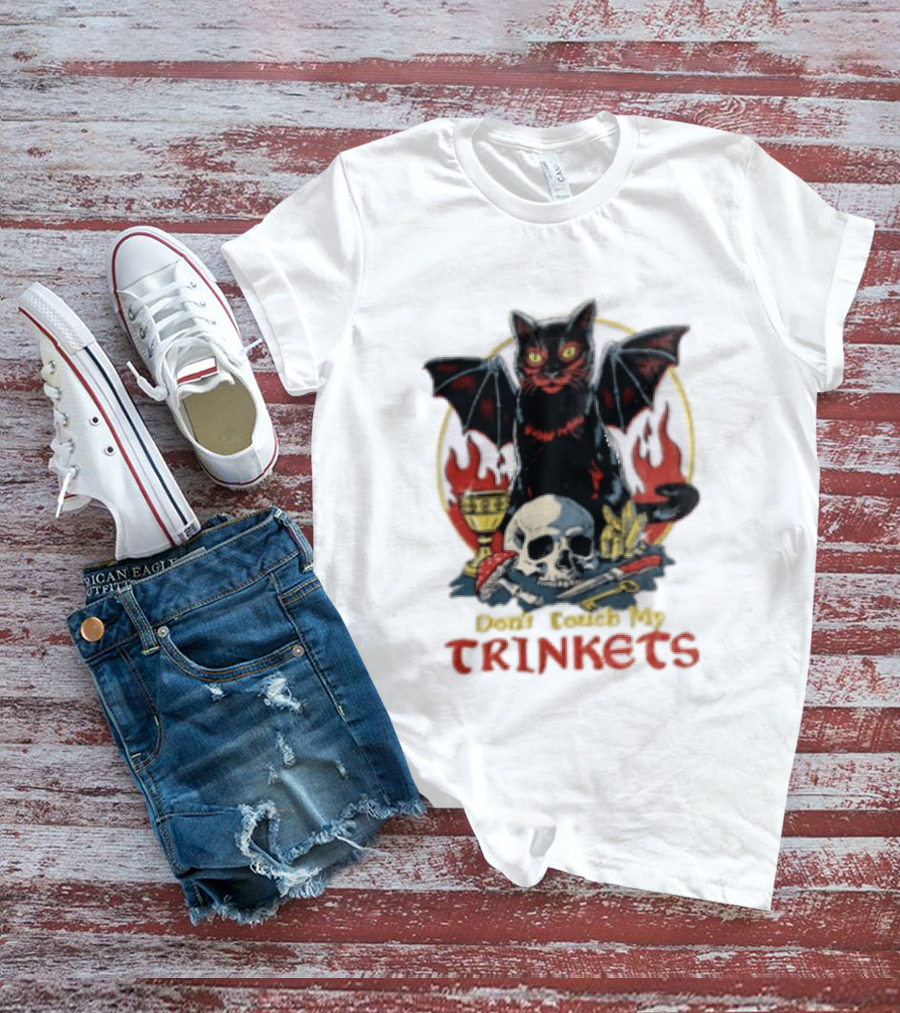 Steven Rhodes Cat Skull Chalice Flames Don't Touch My Trinkets T-Shirt