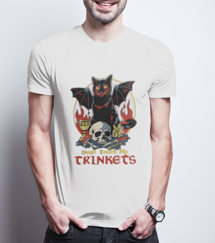 Steven Rhodes Cat Skull Chalice Flames Don't Touch My Trinkets T-Shirt