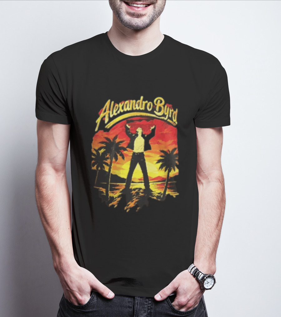Alexandro Byrd Tropical Sunset Palm Trees Arms Raised T-Shirt
