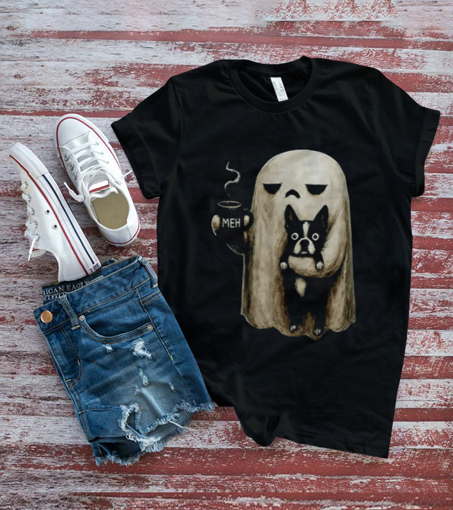 Meh Ghost With Boston Terrier T-Shirt