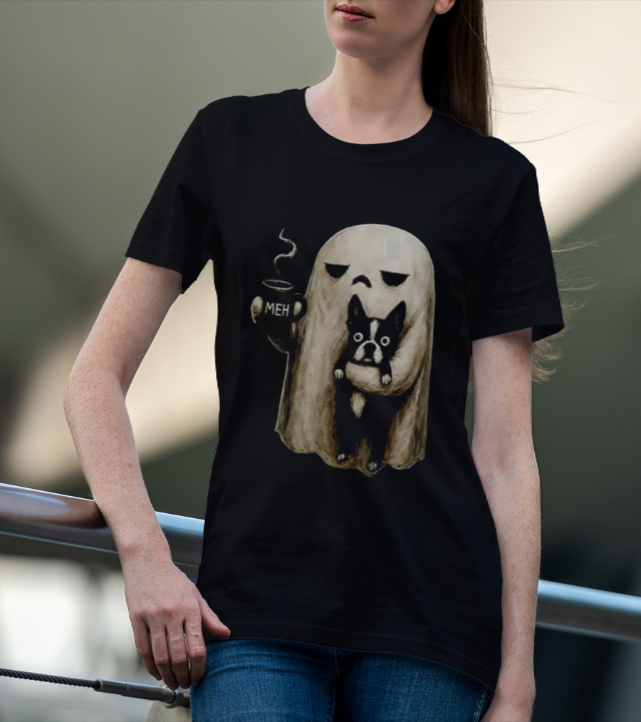 Meh Ghost With Boston Terrier T-Shirt