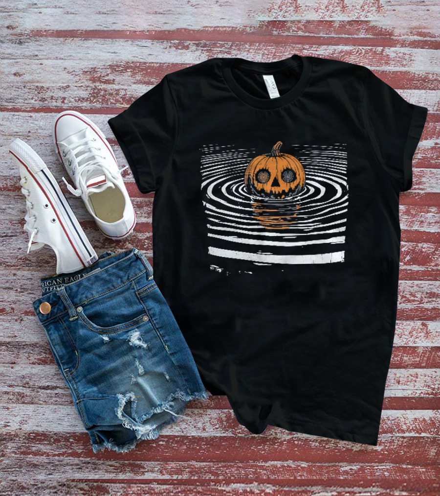Hypnotic Eyes Pumpkin Floating In Water Ripples Distressed T-Shirt