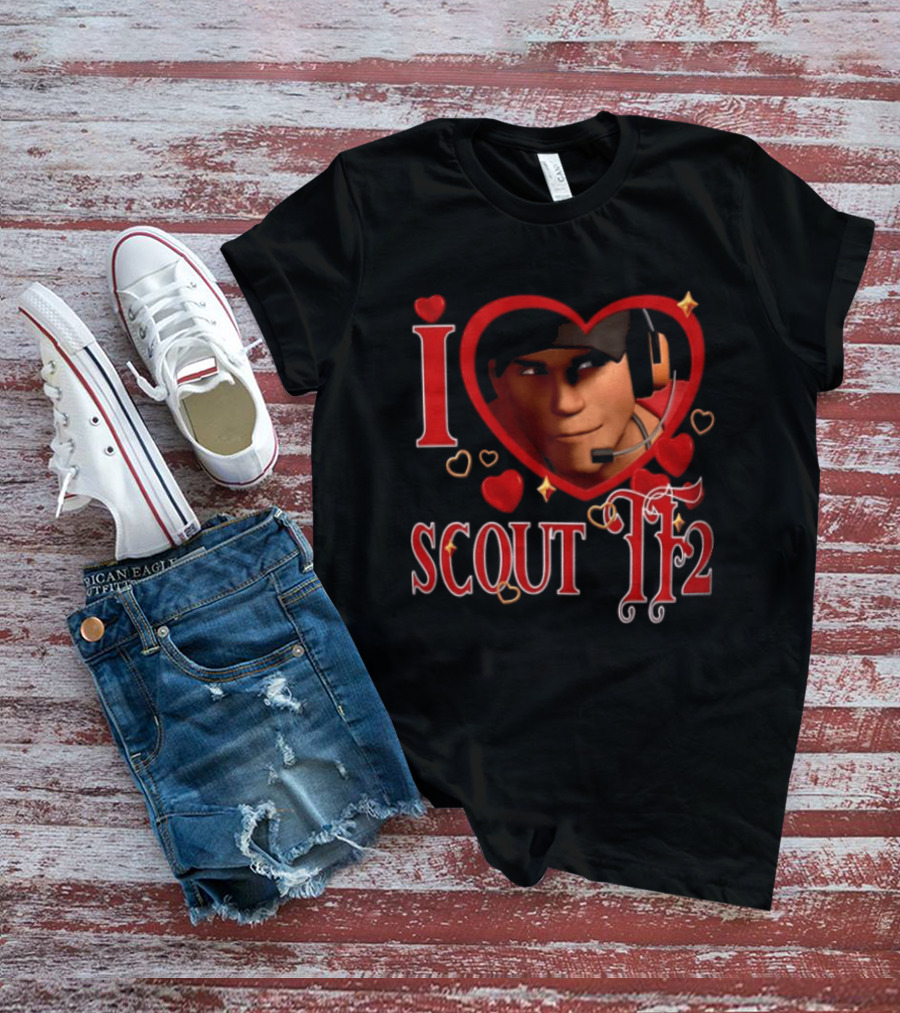 I Heart Scout TF2 Team Fortress 2 Character With Headset In Heart Shape T-Shirt