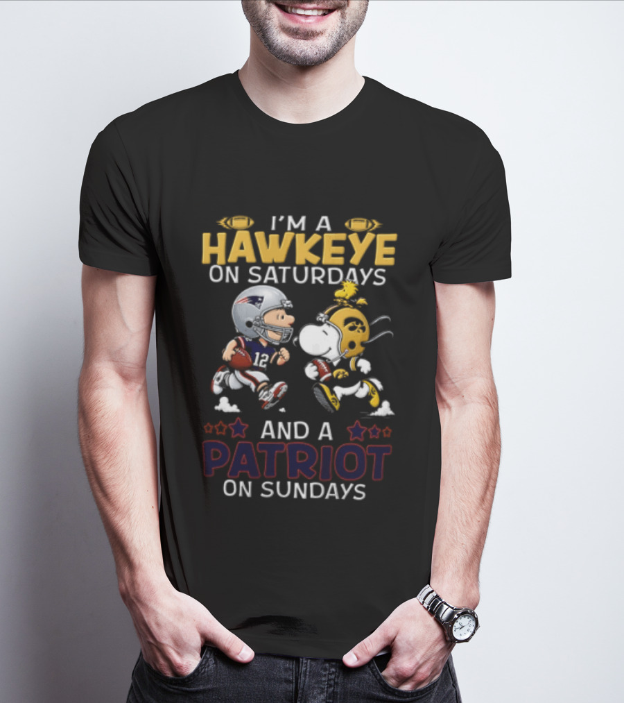 Hawkeye Saturdays Patriot Sundays Charlie Brown Snoopy Woodstock Football T-Shirt
