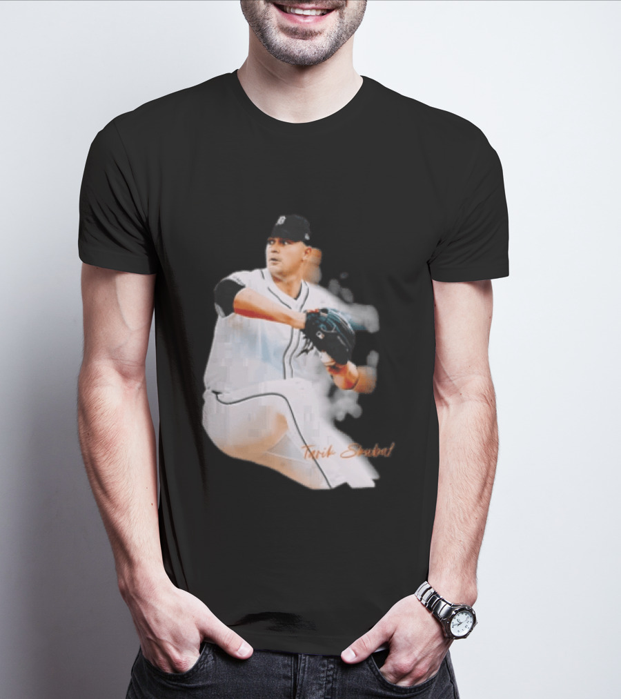 Detroit Tigers Tarik Skubal Pitcher Action Baseball T-Shirt