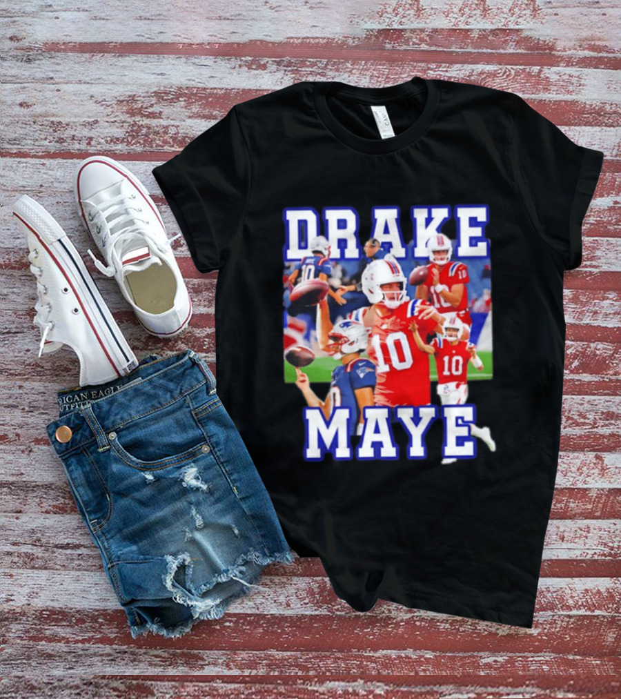 Drake Maye New England Patriots Inspired Football Player Collage T-Shirt