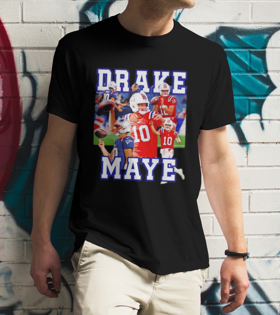 Drake Maye New England Patriots Inspired Football Player Collage T-Shirt