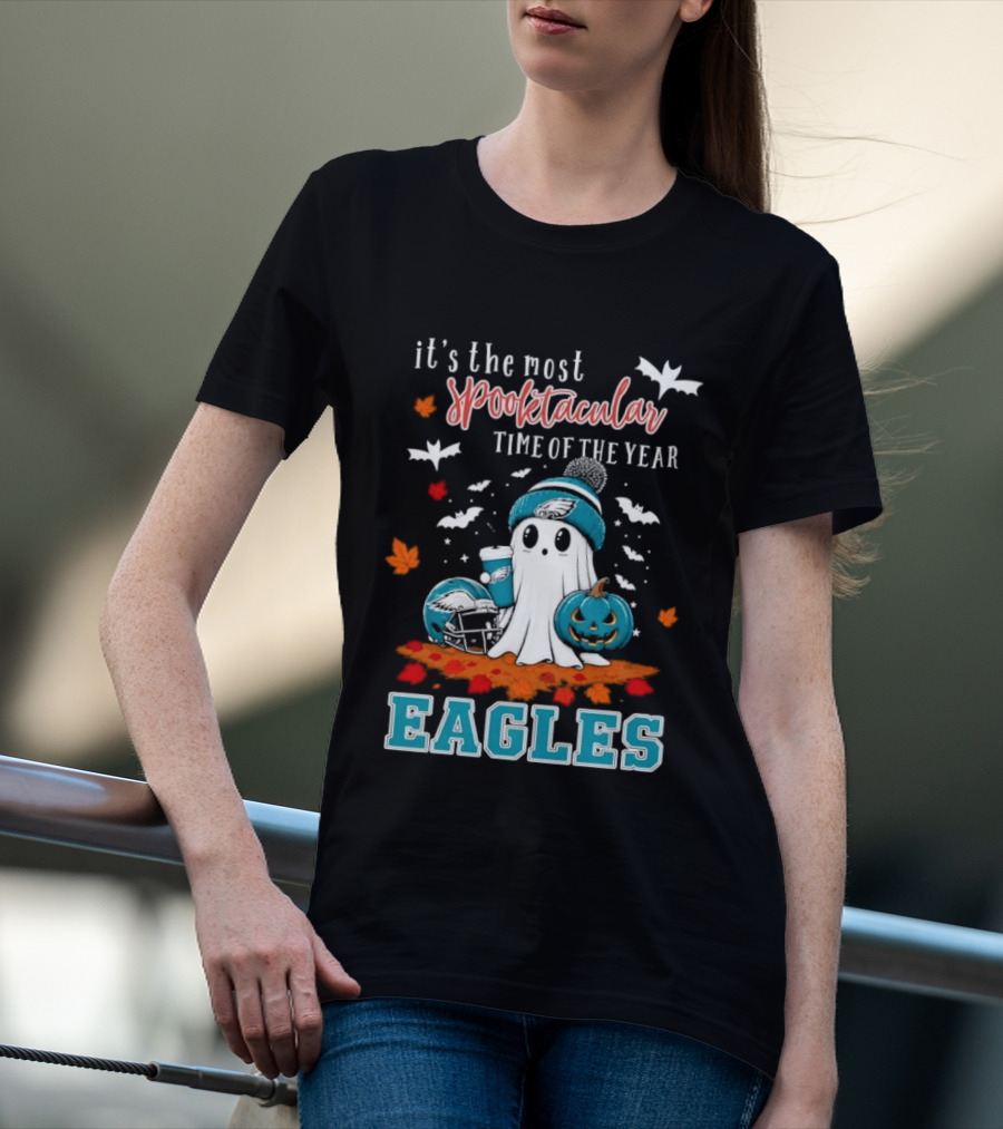 Philadelphia Eagles Spooktacular Halloween Ghost With Pumpkin And Helmet T-Shirt