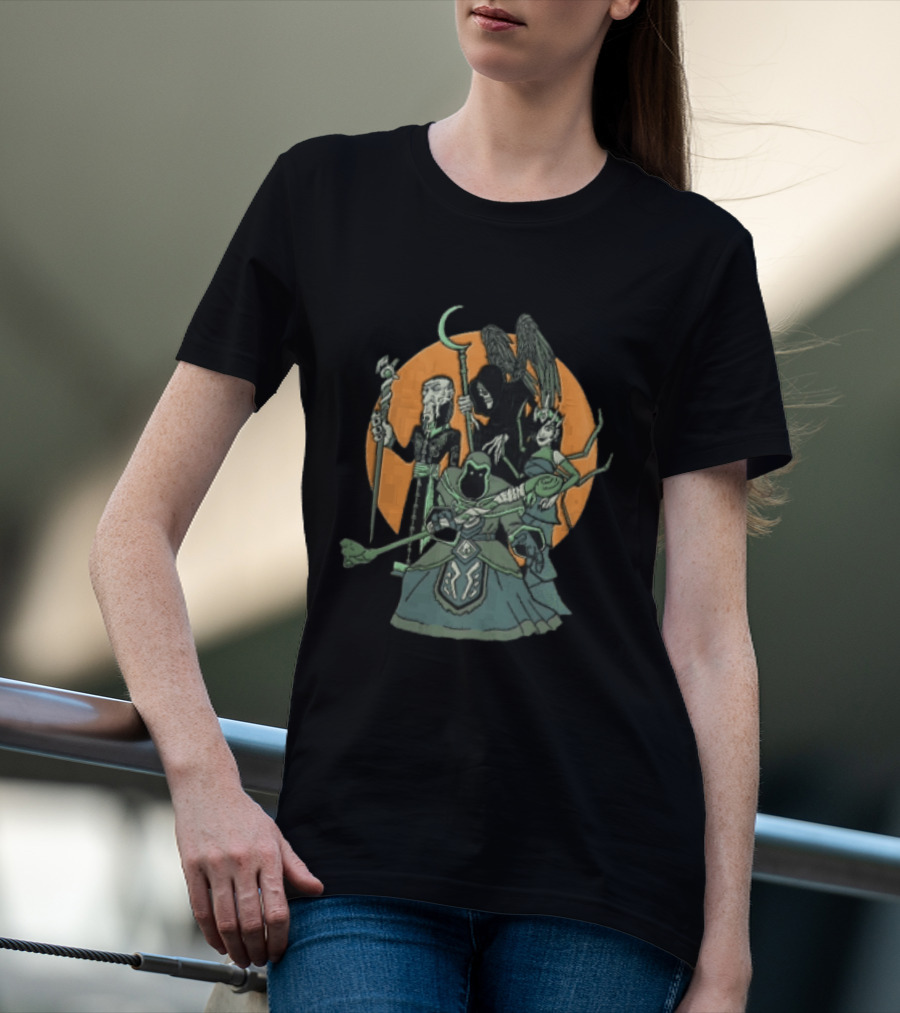 Fantasy Evil Sorcerer Grim Reaper Dark Queen Orange Moon T-Shirt