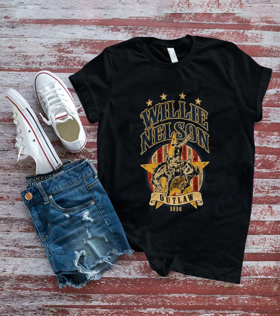 Willie Nelson Outlaw Tour 2026 Cowboy Star Rider T-Shirt