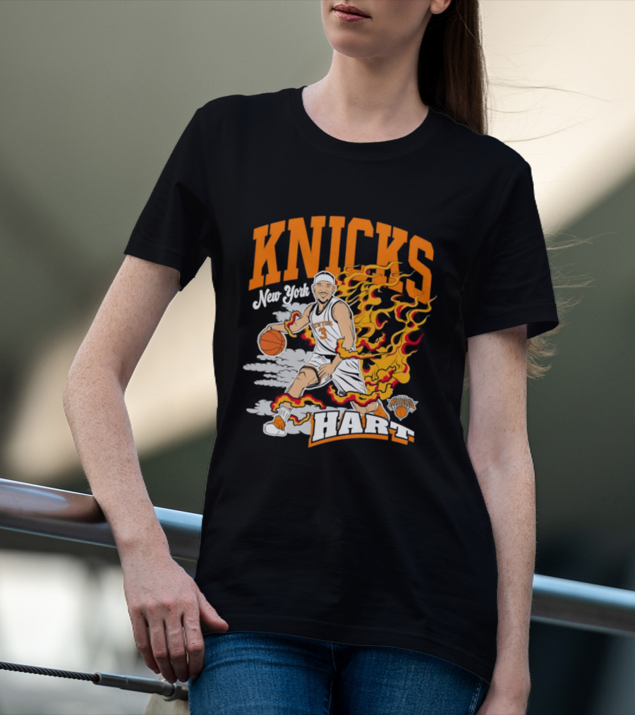 New York Knicks Josh Hart No 3 Basketball Fire T-Shirt