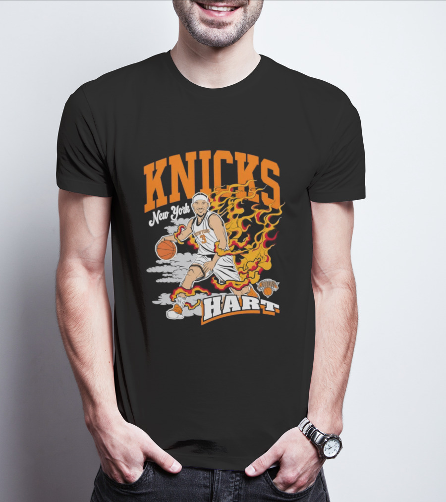 New York Knicks Josh Hart No 3 Basketball Fire T-Shirt