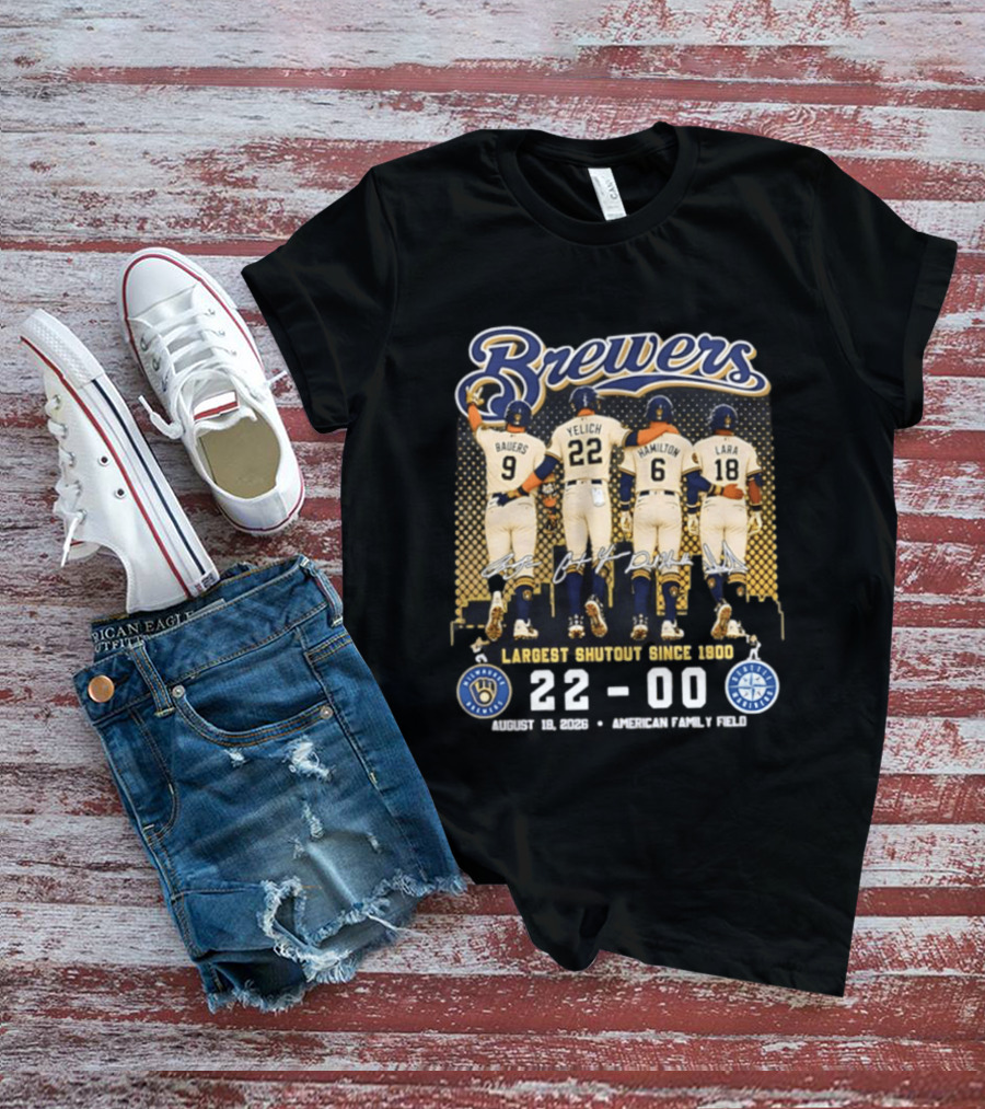 Milwaukee Brewers Largest Shutout Since 1900 22 00 Victory August 18 2023 American Family Field T-Shirt