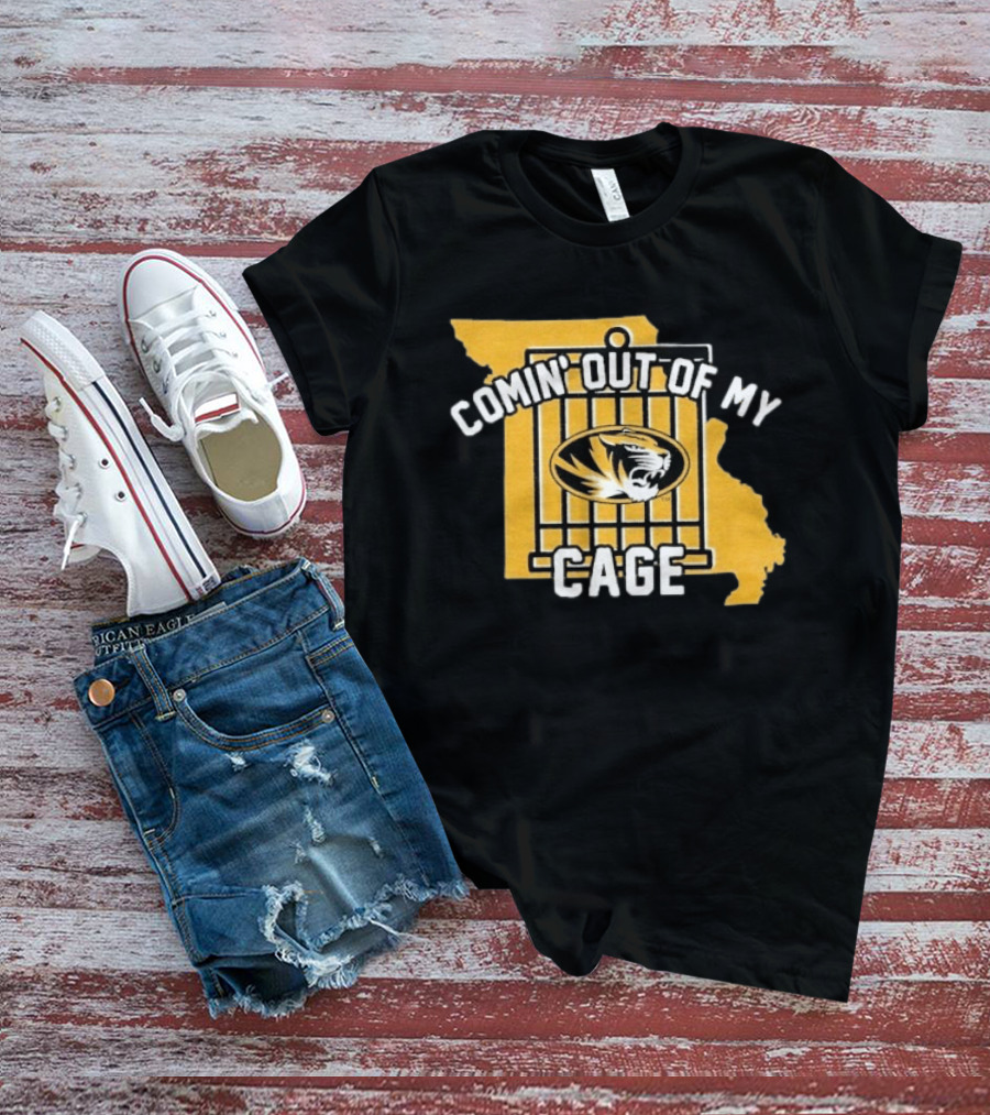 Missouri Tigers Comin' Out Of My Cage Map Outline Tiger T-Shirt