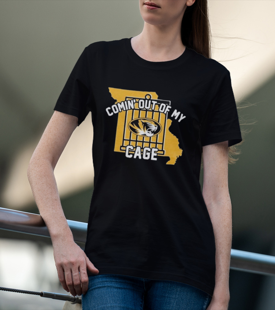 Missouri Tigers Comin' Out Of My Cage Map Outline Tiger T-Shirt
