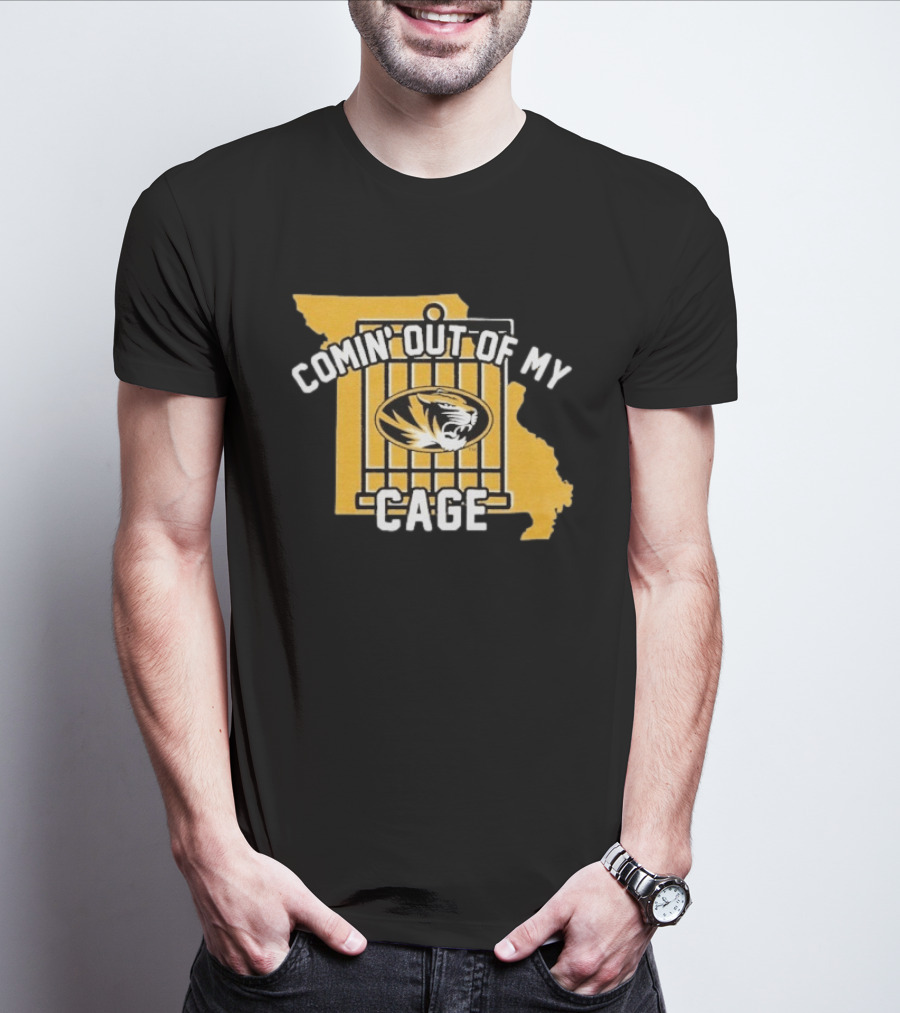 Missouri Tigers Comin' Out Of My Cage Map Outline Tiger T-Shirt