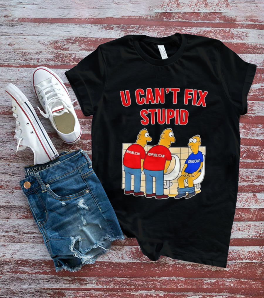 U Can't Fix Stupid Political Cartoon Republicans Vs Democrat Urinals T-Shirt