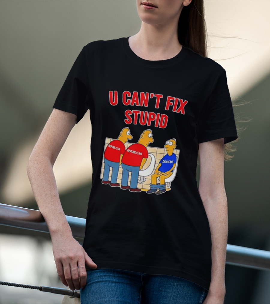 U Can't Fix Stupid Political Cartoon Republicans Vs Democrat Urinals T-Shirt