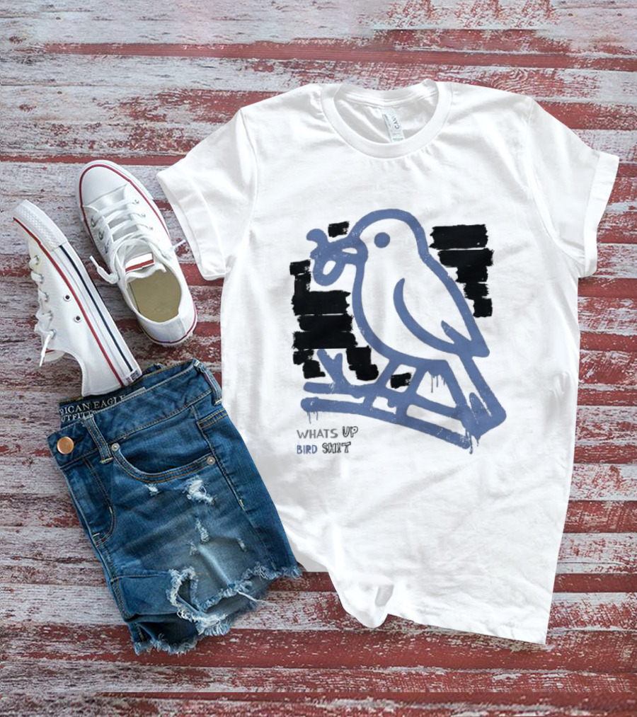 Drewtube What Up Bird Shit Funny Sparrow Holding Curling Shovel T-Shirt