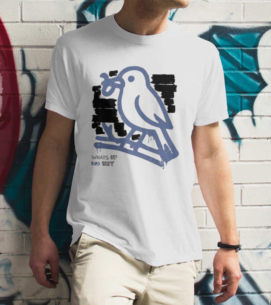 Drewtube What Up Bird Shit Funny Sparrow Holding Curling Shovel T-Shirt