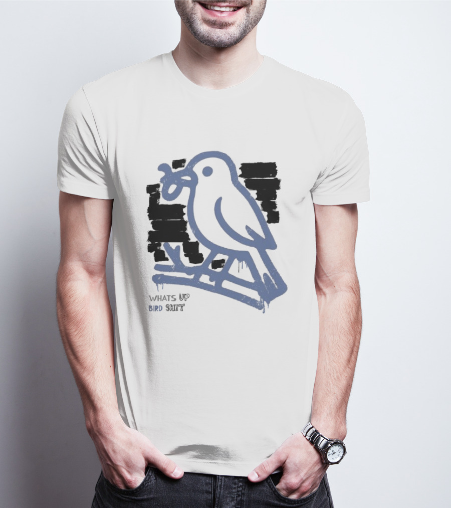 Drewtube What Up Bird Shit Funny Sparrow Holding Curling Shovel T-Shirt
