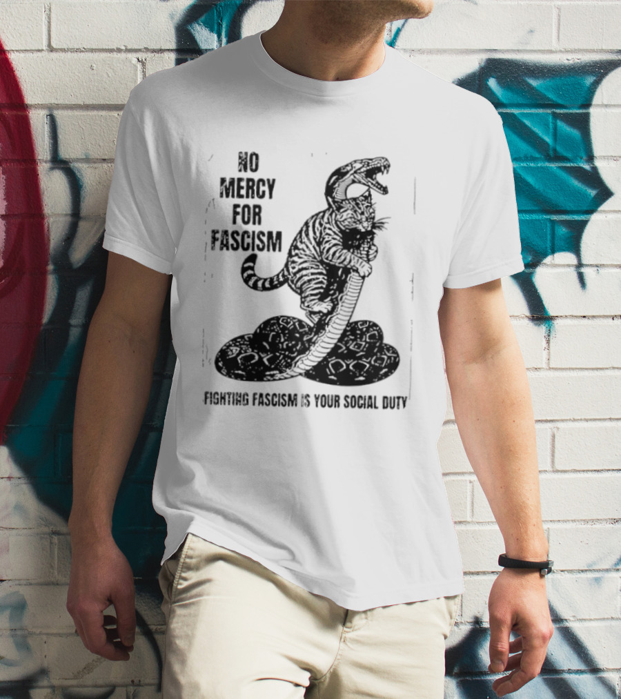 No Mercy For Fascism Dinosaur Snake Fighting Fascism Is Your Social Duty T-Shirt