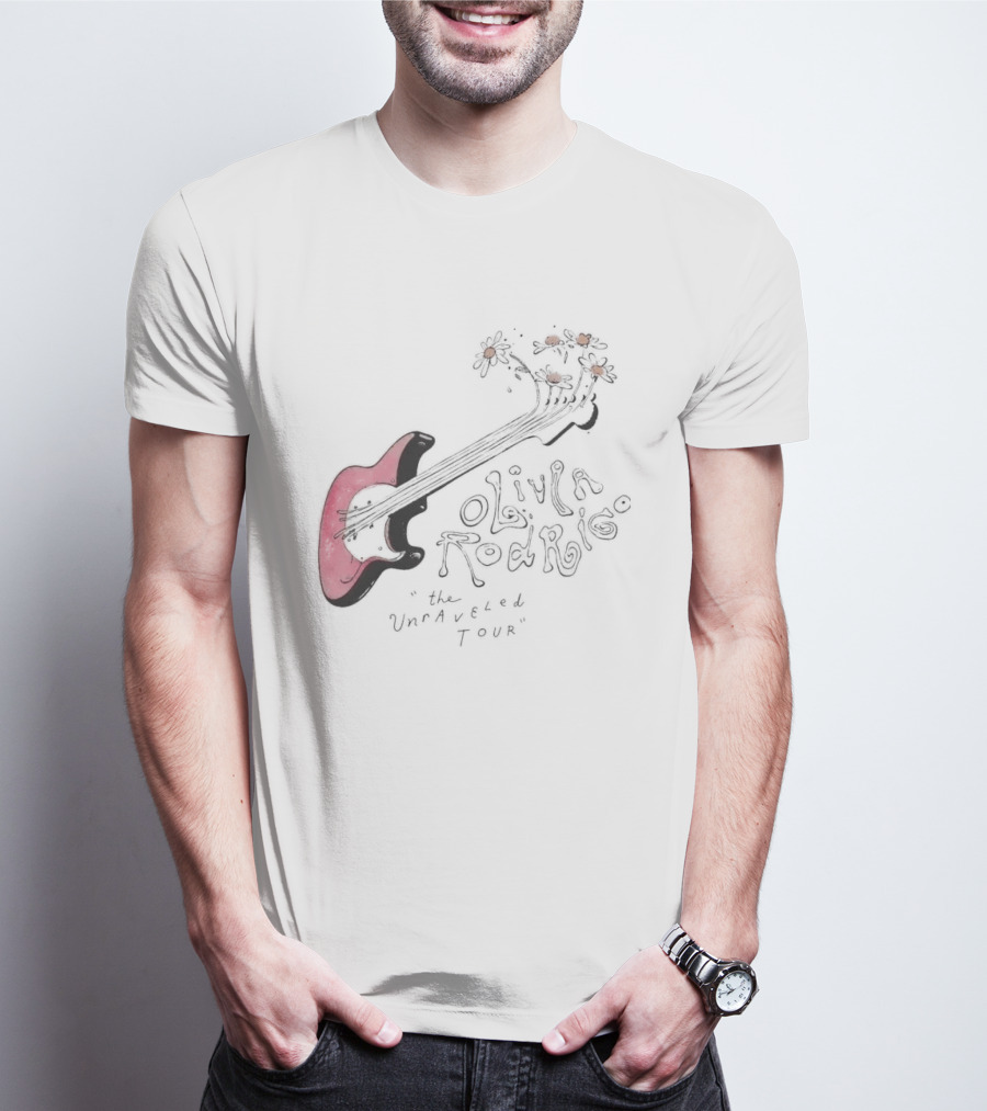 Olivia Rodrigo The Unraveled Tour Guitar Sketch With Flower Accents T-Shirt