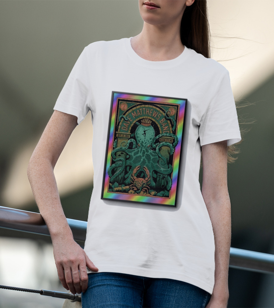 Dave Matthews Band Sept 25 2026 Ocean City MD Octopus And Crab Rainbow Border T-Shirt