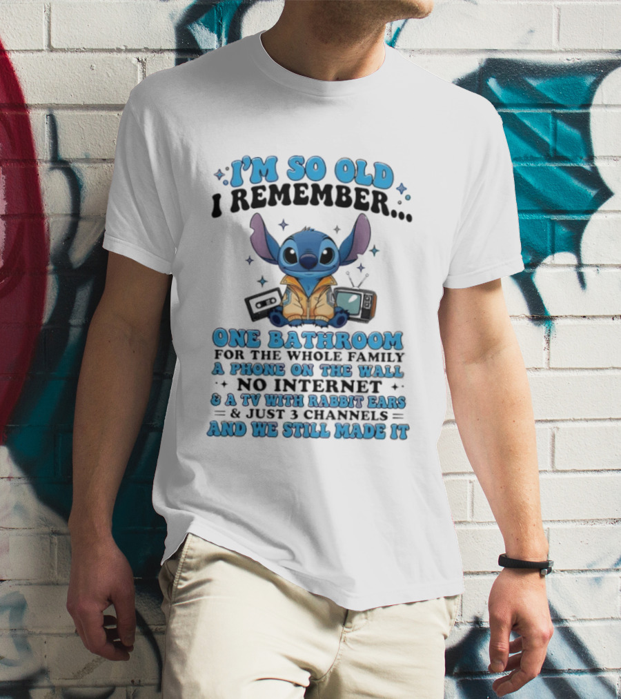I'm So Old I Remember Stitch Nostalgia No Internet One Bathroom Phone On The Wall TV With Rabbit Ears T-Shirt