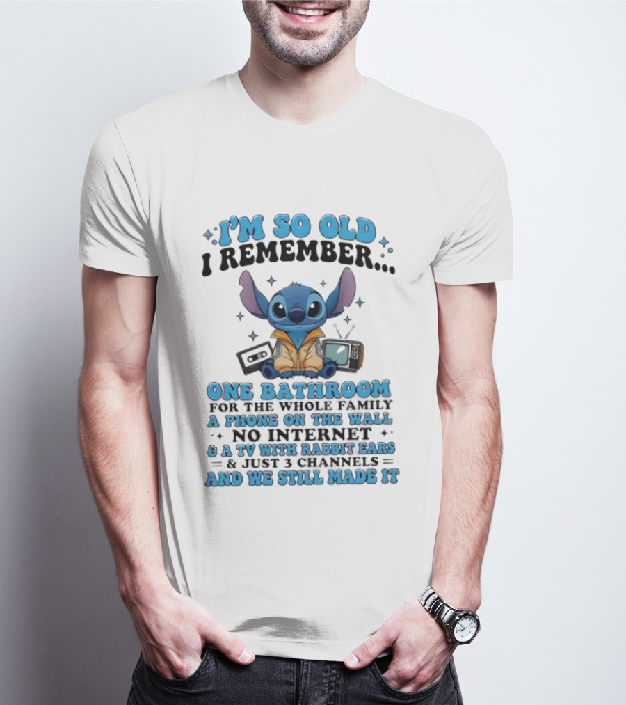 I'm So Old I Remember Stitch Nostalgia No Internet One Bathroom Phone On The Wall TV With Rabbit Ears T-Shirt