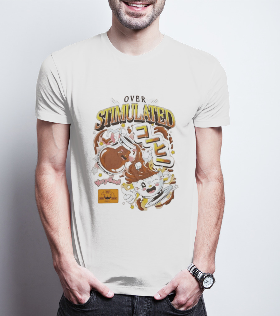 OVERSTIMULATED VeryCool Coffee Chaos Cappuccino Cartoon Fun T-Shirt
