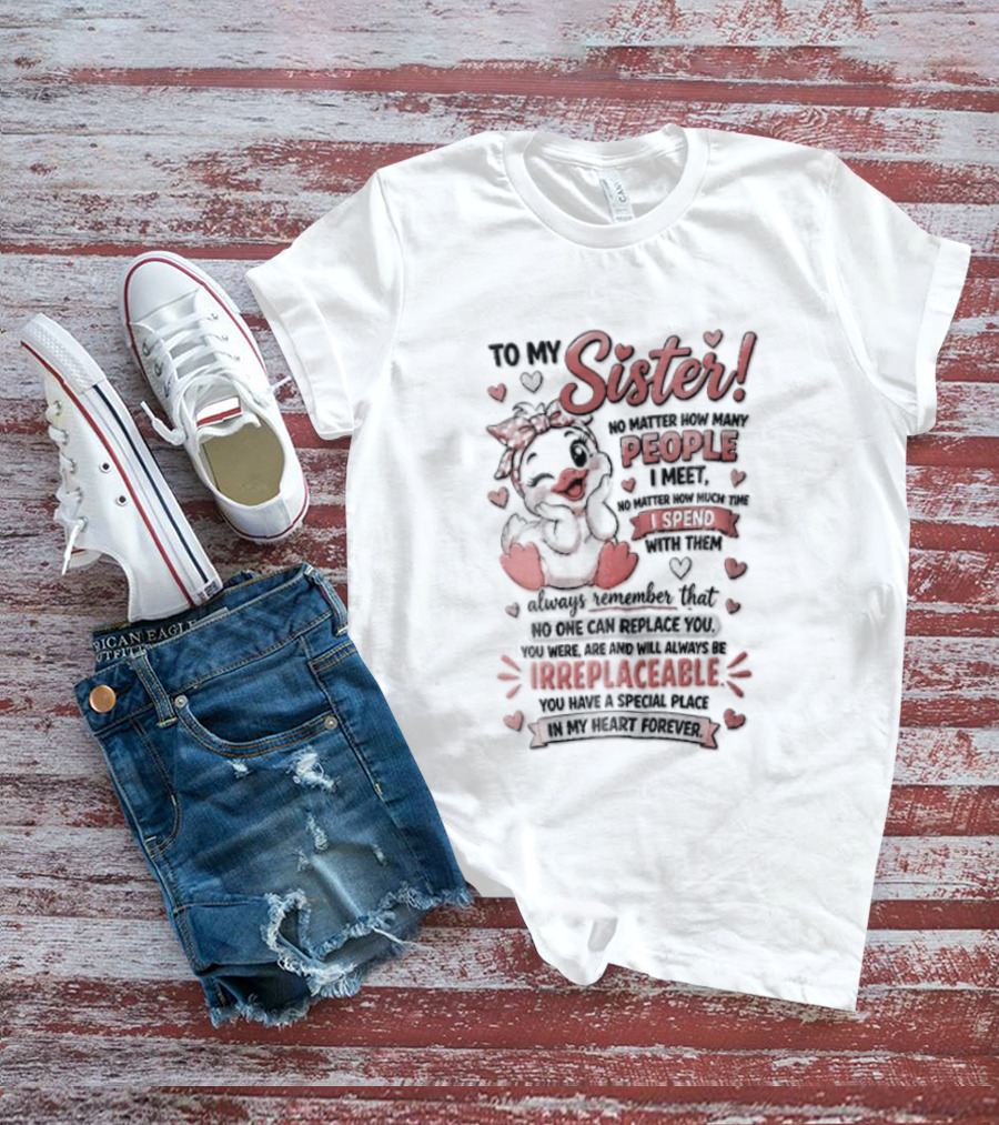 To My Sister No Matter How Many People I Meet How Much Time Passes You Are Irreplaceable Duck T-Shirt