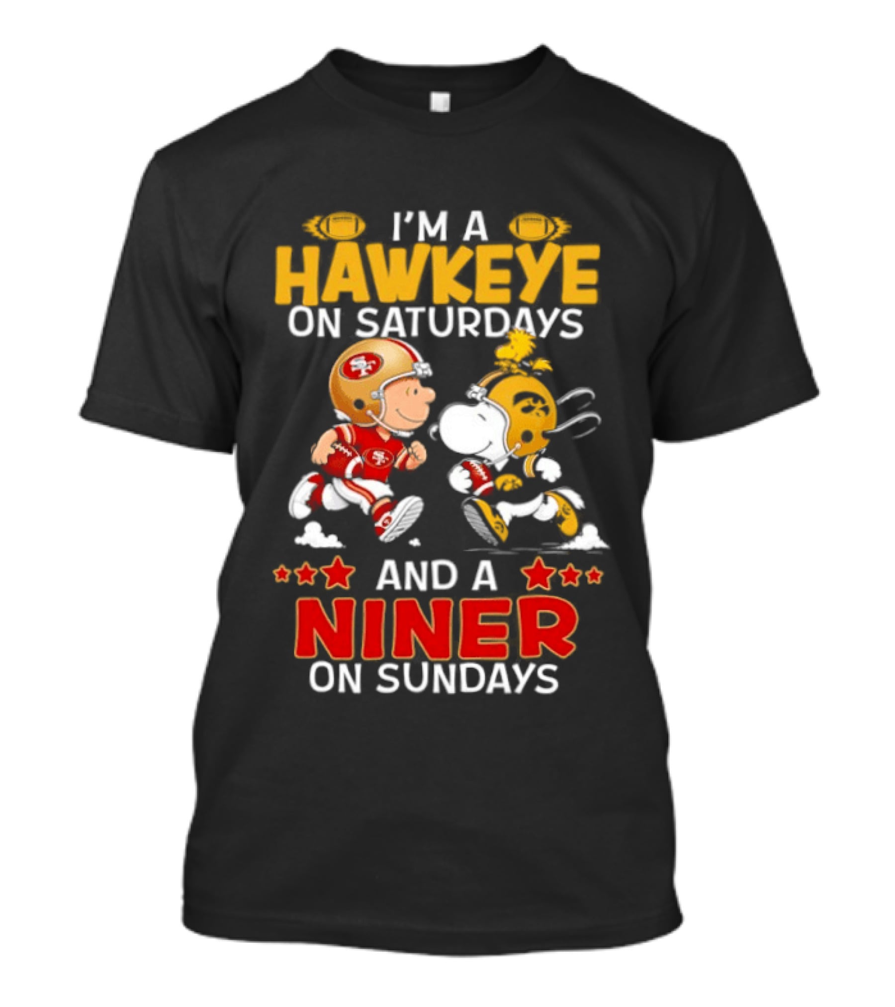 Charlie Brown Snoopy Hawkeye Saturdays Niner Sundays Football Mashup T-Shirt