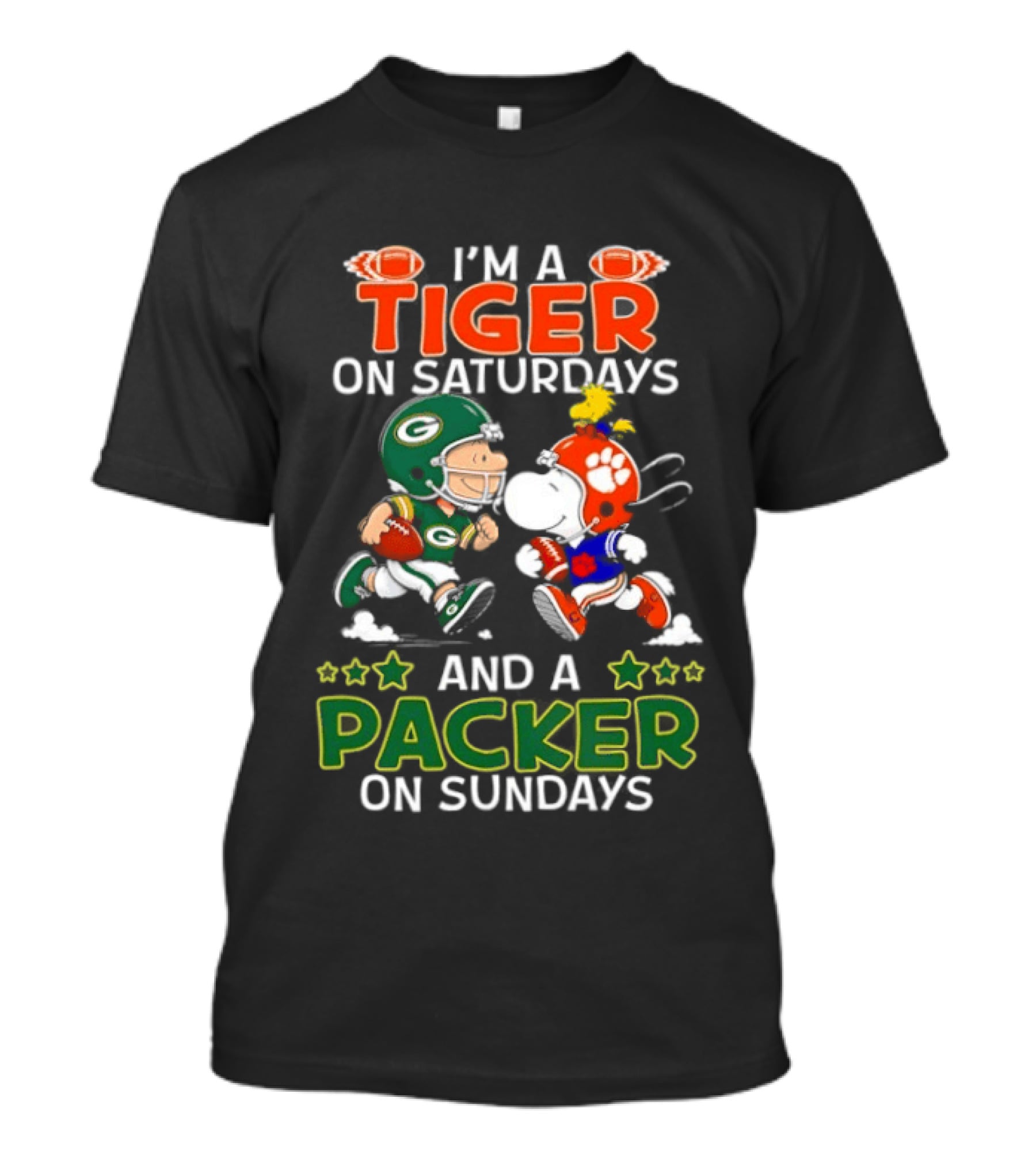 I'm A Tiger On Saturdays And A Packer On Sundays Charlie Brown Snoopy T-Shirt