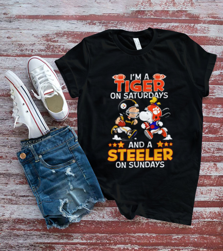 I'm A Tiger On Saturdays And A Steeler On Sundays Charlie Brown Snoopy Football T-Shirt