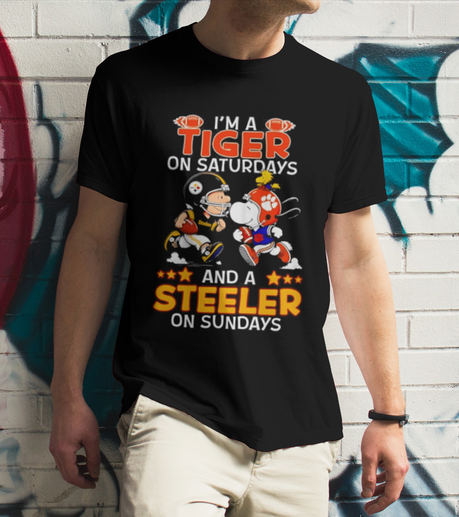I'm A Tiger On Saturdays And A Steeler On Sundays Charlie Brown Snoopy Football T-Shirt