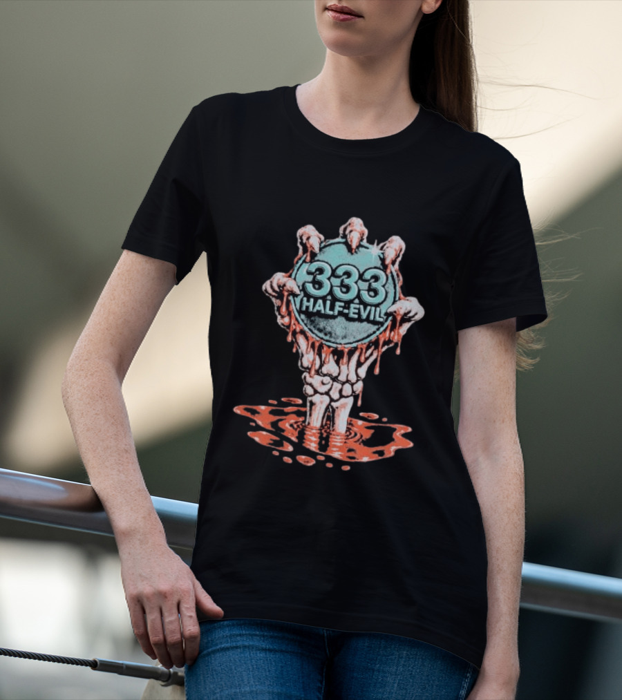 333 Half Evil Skeleton Hands Bloody Coin T-Shirt