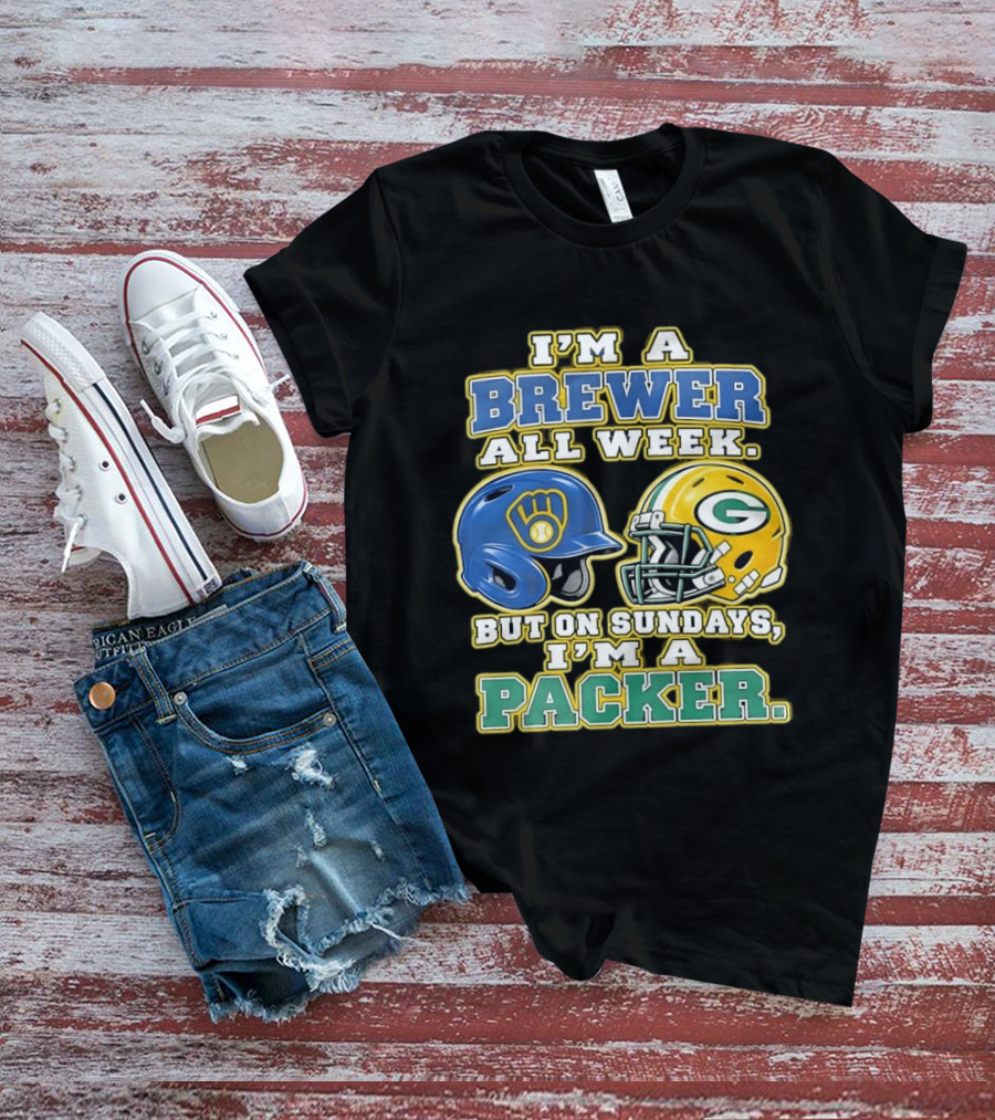 I'm A Brewer All Week But On Sundays I'm A Packer Helmet T-Shirt