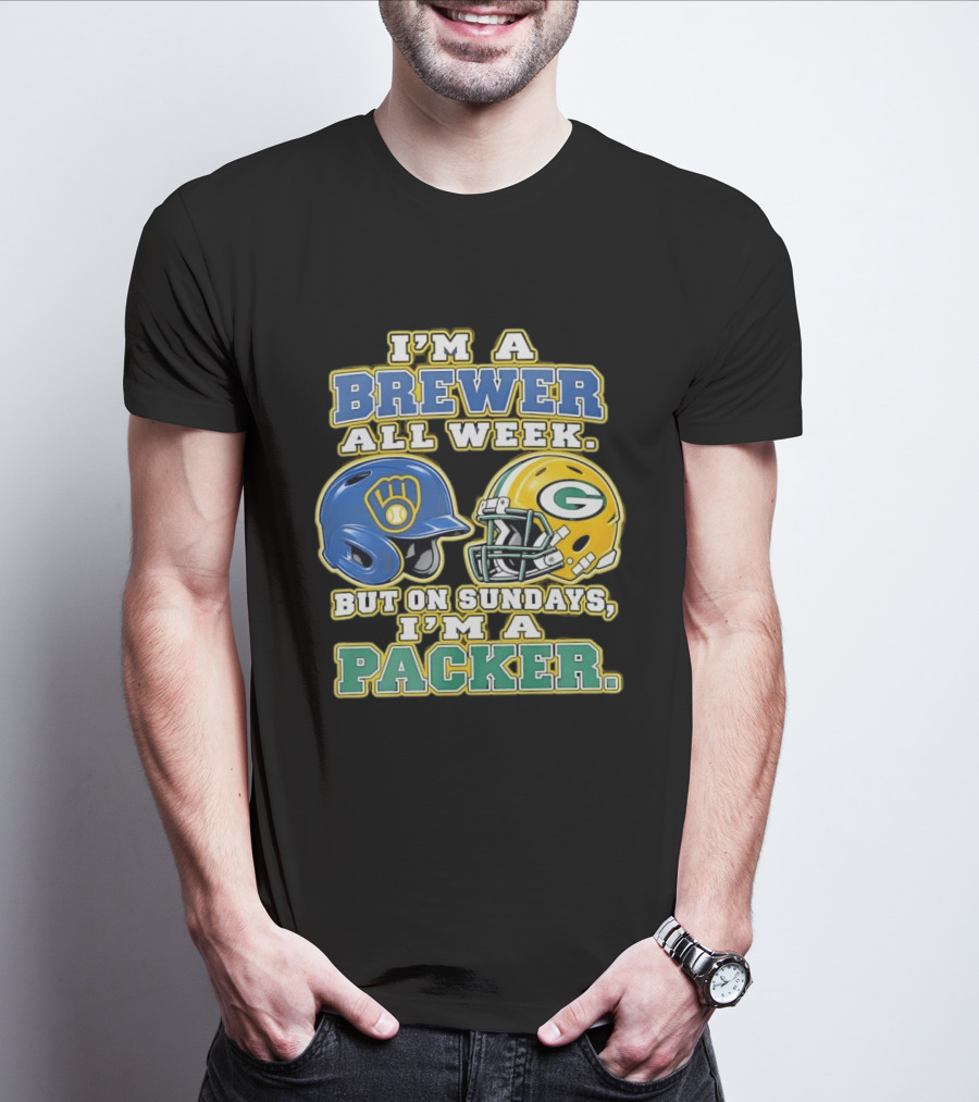 I'm A Brewer All Week But On Sundays I'm A Packer Helmet T-Shirt