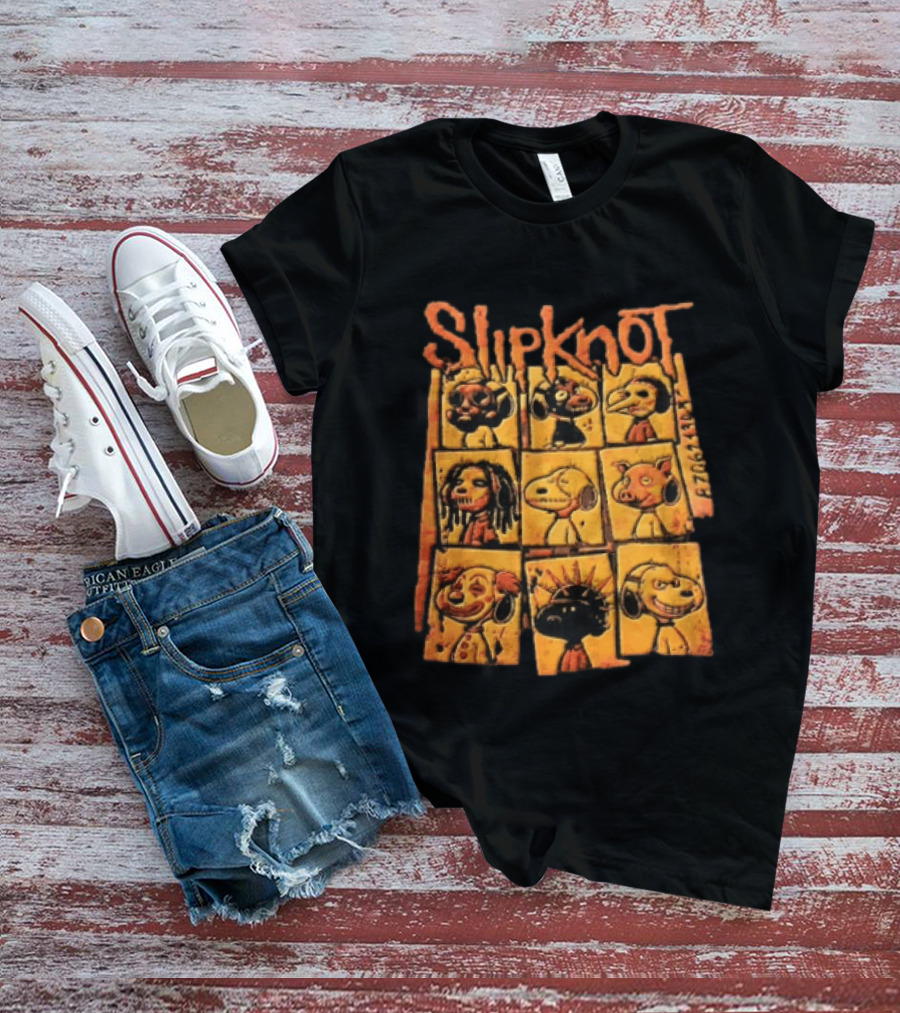 Slipknot Characters In Panels With Numbers And Cartoon Faces T-Shirt