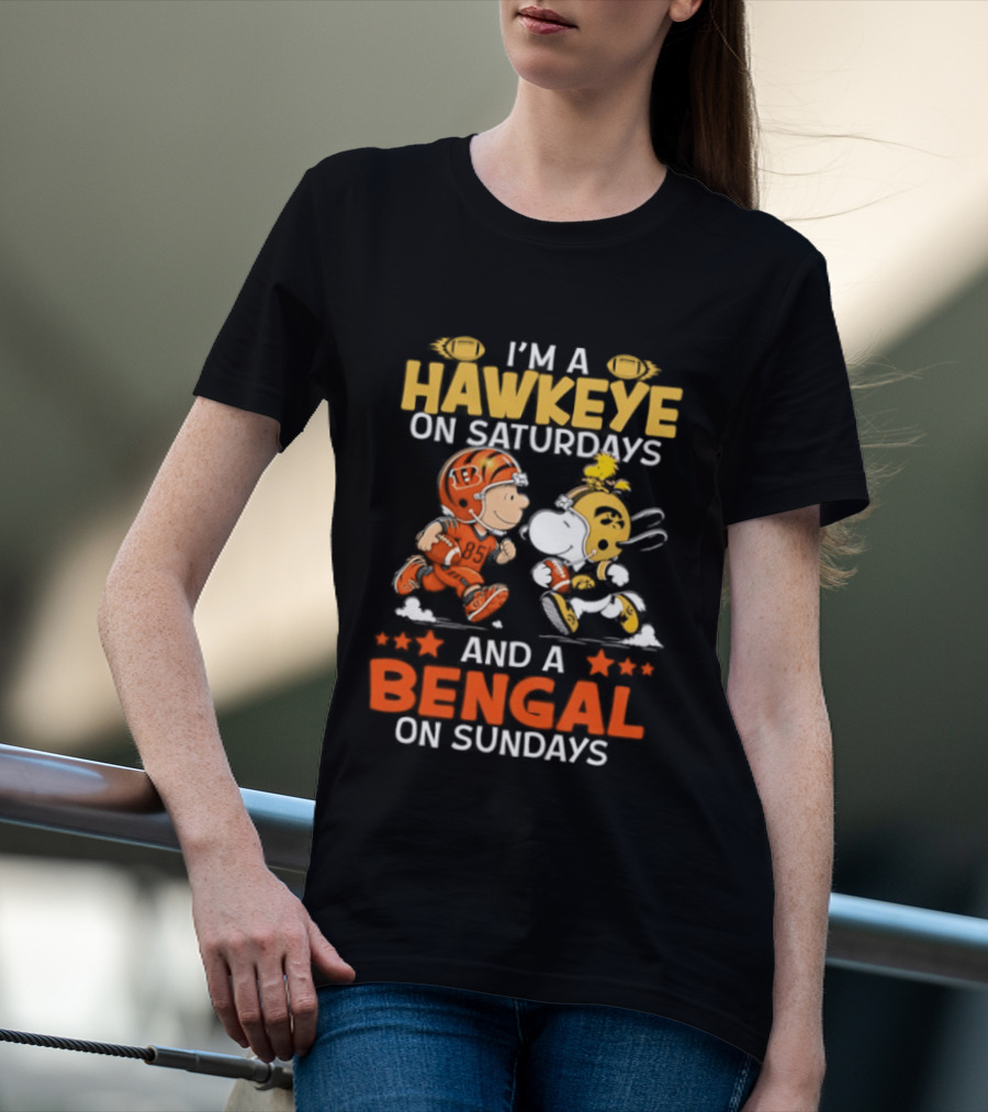 Iowa Hawkeyes Saturdays And Cincinnati Bengals Sundays Snoopy Charlie Brown T-Shirt