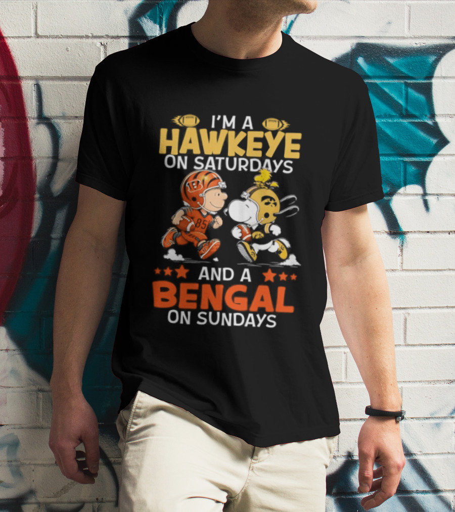 Iowa Hawkeyes Saturdays And Cincinnati Bengals Sundays Snoopy Charlie Brown T-Shirt