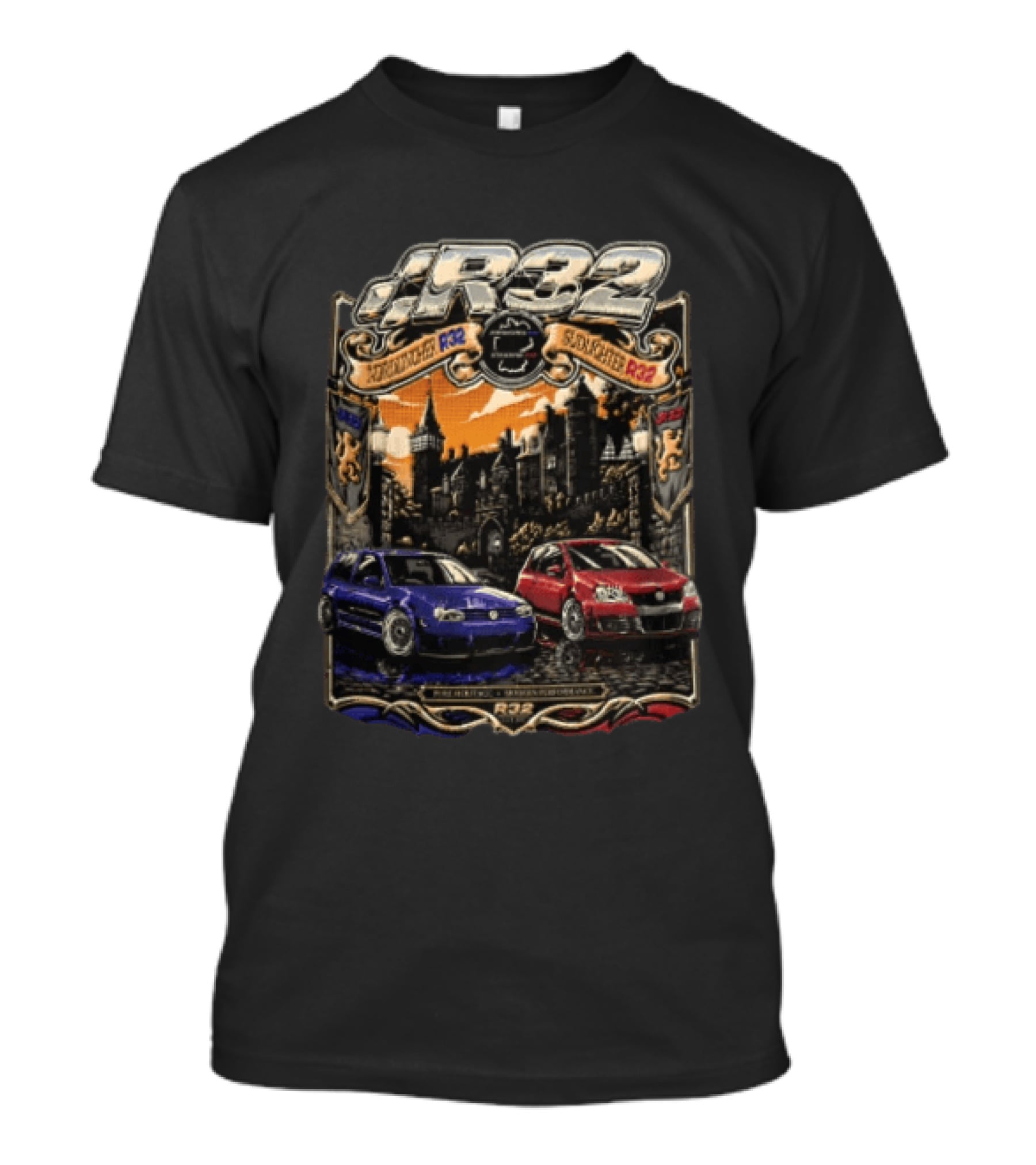 R32 Sudlichter Nordlichter Castle Blue Car Red Car Pure Heritage Modern Performance T-Shirt