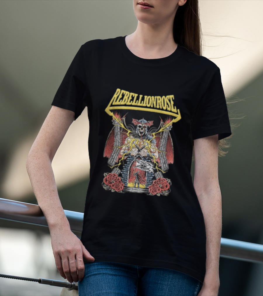 Rebellion Rose Skull Knight Castle With Roses And Lightning T-Shirt